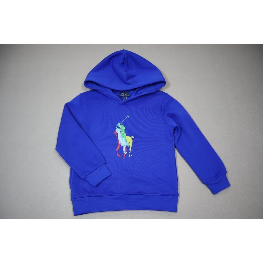 Polo Ralph Lauren Boys Blue Polo Paint Hooded Sweatshirt Size 6 - Picture 2 of 6